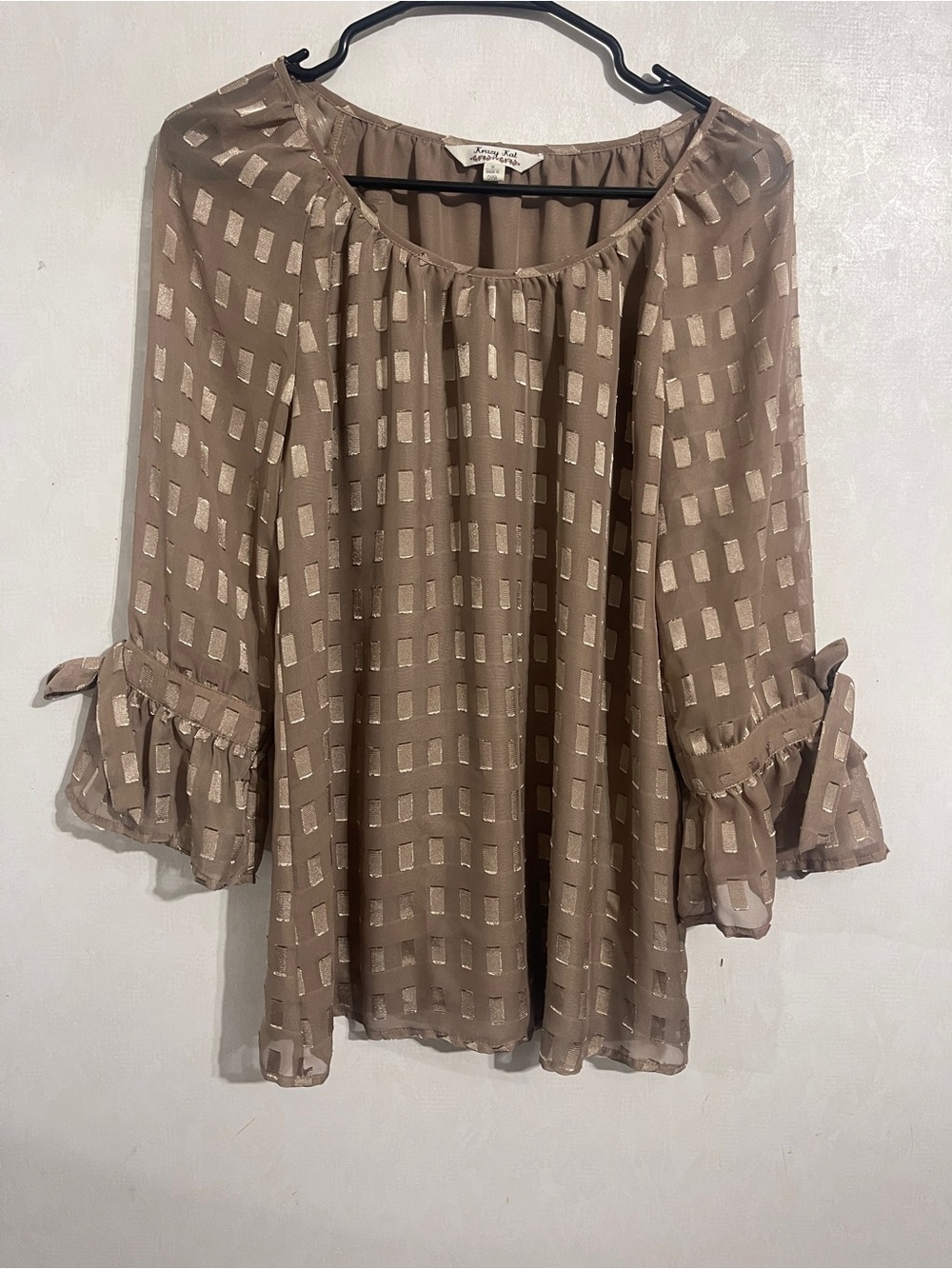 Women Krazy Kat Taupe Beige Metallic Gold Geometric Block Foil Pattern Sz Small